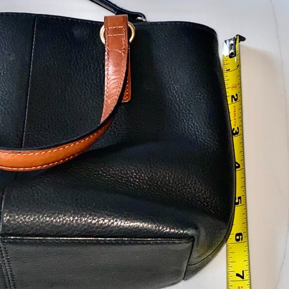 FOSSIL Two-Tone Crossbody Handbag Black Brown Pebble Leather EUC - Picture 5 of 9